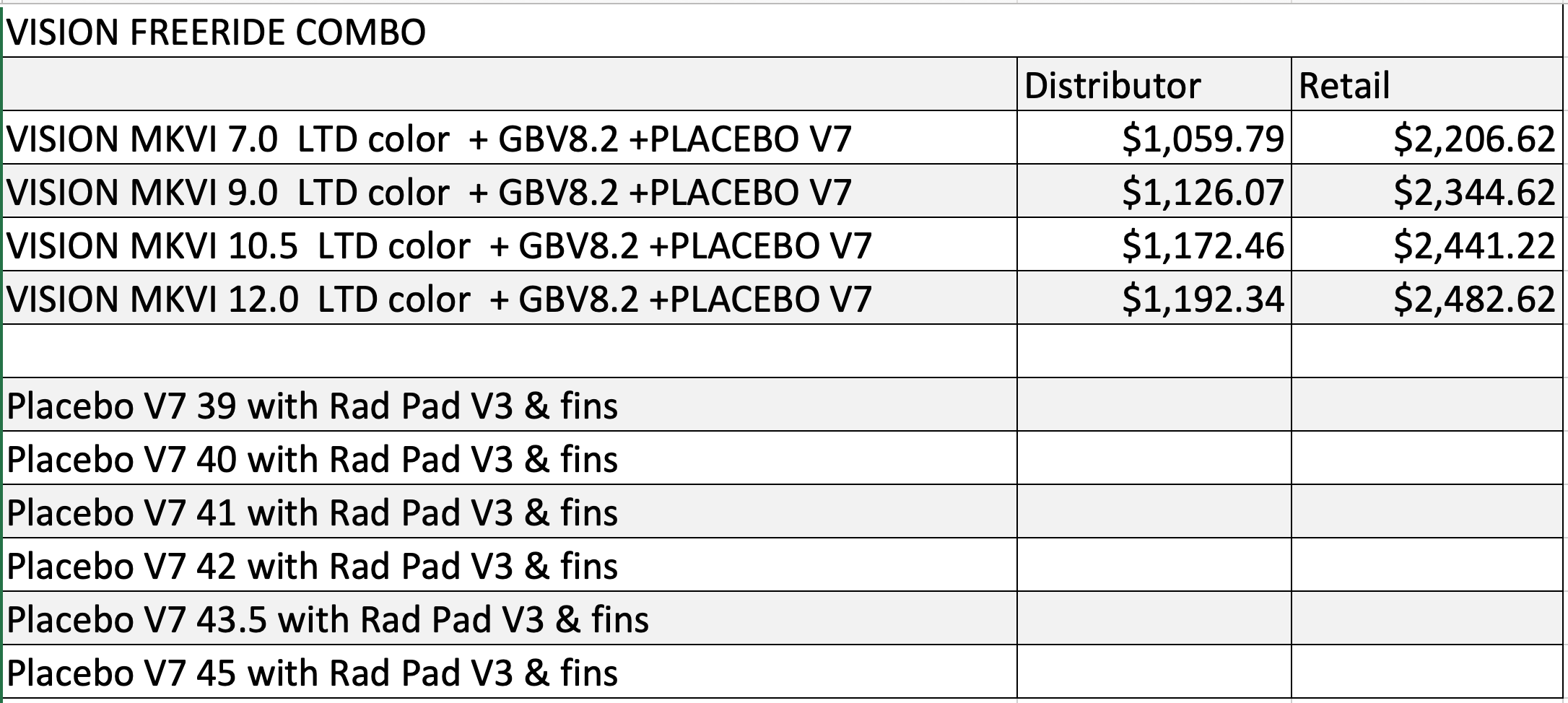 VISION FREERIDE COMBO Price